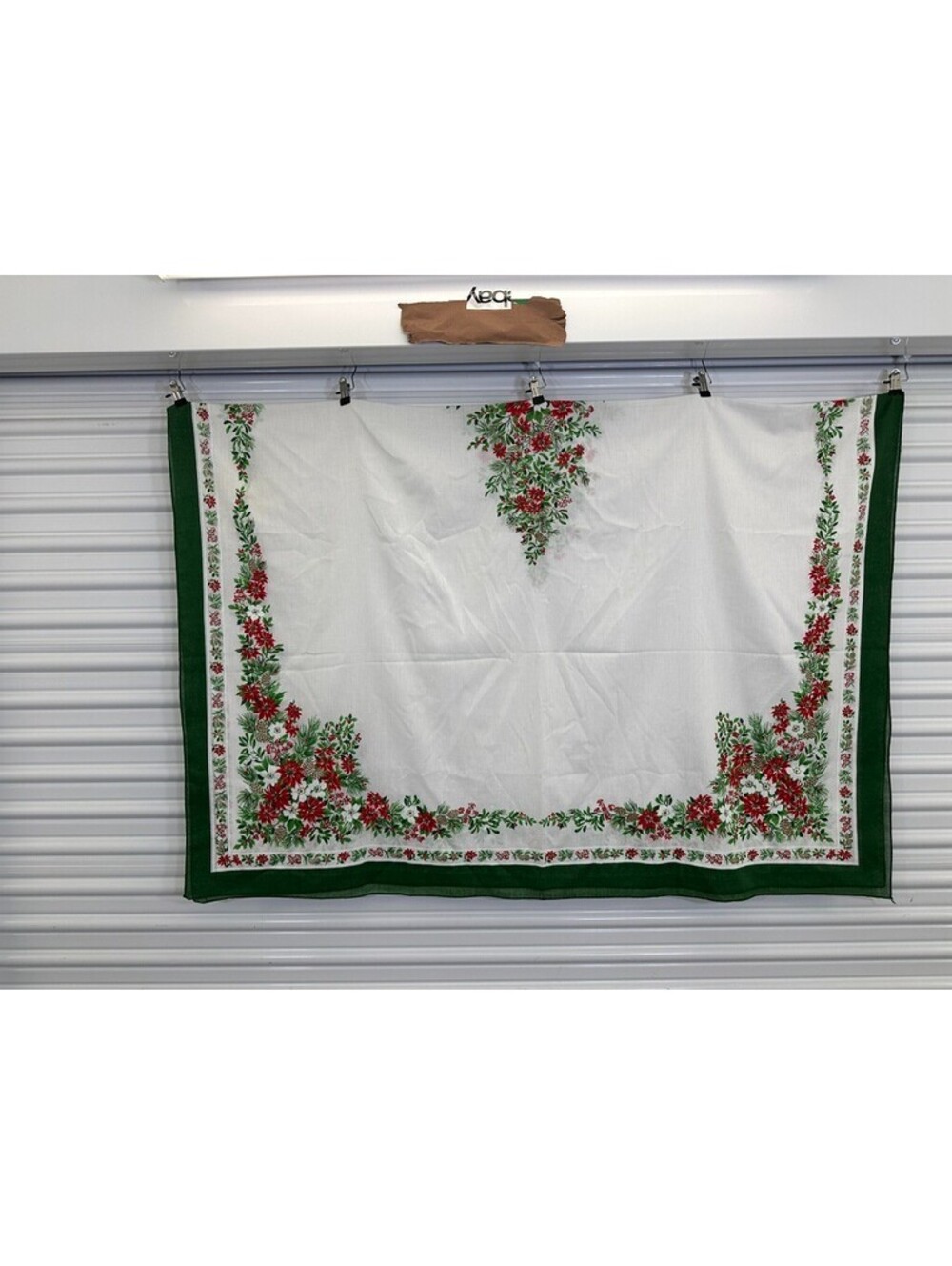Vintage Christmas Print Tablecloth Holly Pinecones Border Large 58.5"x80.5"